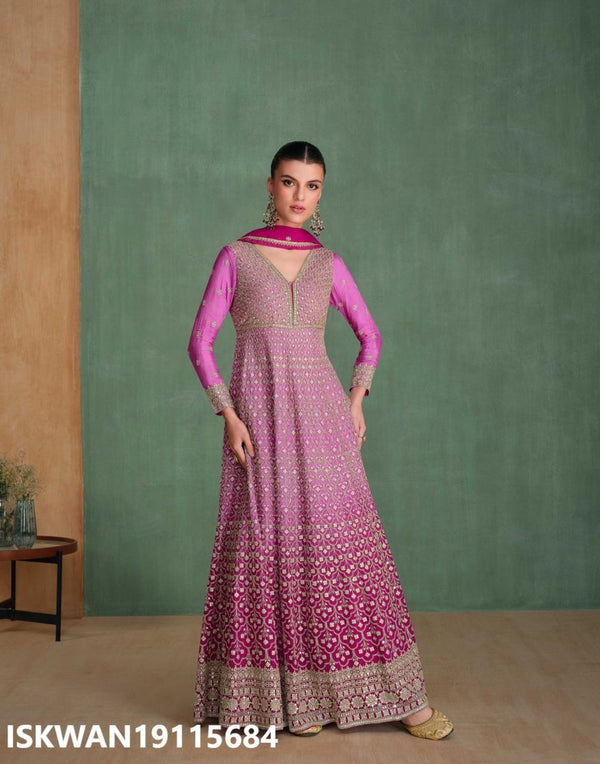 Embroidered Chinon Silk Anarkali With Dupatta-ISKWAN19115684