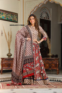 Bagru Hand Block Printed Cotton Lehenga With Blouse And Malmal Dupatta-ISKWLH251119000