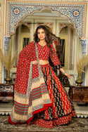 Bagru Hand Block Printed Cotton Lehenga With Blouse And Malmal Dupatta-ISKWLH251119001