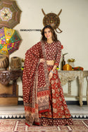 Bagru Hand Block Printed Cotton Lehenga With Blouse And Malmal Dupatta-ISKWLH251119003