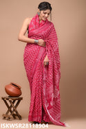 Hand Block Printed Linen Saree With Blouse-ISKWSR28118904