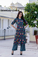 Printed Cotton Princess Cut A-Line Kurti With Pant-ISKWKU02123457