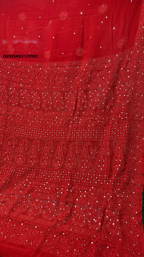 Dyable Viscose Georgette Chikankari Saree With Blouse-ISKWSR03129992