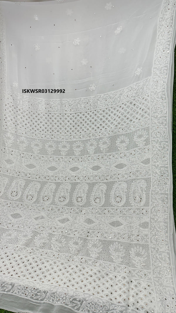 Dyable Viscose Georgette Chikankari Saree With Blouse-ISKWSR03129992