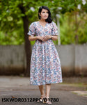 Hand Block Printed Cotton Maxi Dress-ISKWDR0312PPC/D1780