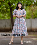 Hand Block Printed Cotton Maxi Dress-ISKWDR0312PPC/D1780