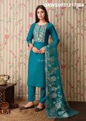 Embroidered Silk Kurti With Pant And Printed Dupatta-ISKWSU031217884