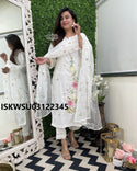 Embroidered Cotton Kurti With Pant And Organza Dupatta-ISKWSU03122345