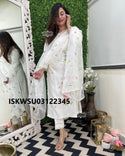 Embroidered Cotton Kurti With Pant And Organza Dupatta-ISKWSU03122345