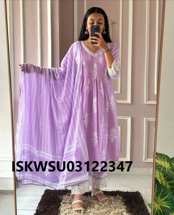 Printed Cotton Kurti With Pant And Dupatta-ISKWSU03122347