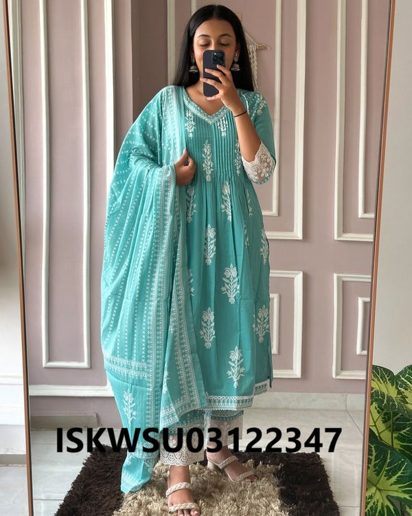 Printed Cotton Kurti With Pant And Dupatta-ISKWSU03122347