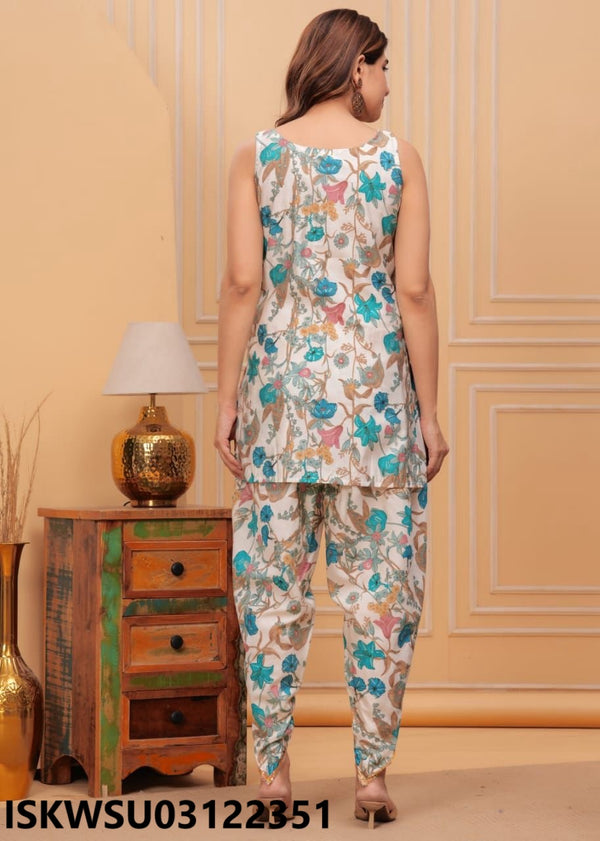 Digital Printed Maslin Kurti With Dhoti Pant And Chiffon Dupatta-ISKWSU03122351