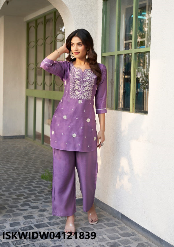 Embroidered Viscose Silk Top With Pant-ISKWIDW04121839