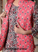 Kantha Printed Cotton Kurti With Pant And Woolen Jacket-ISKWKU04121833