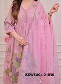 Embroidered Cotton Flared Kurti With Pant And Dupatta-ISKWSU04121830