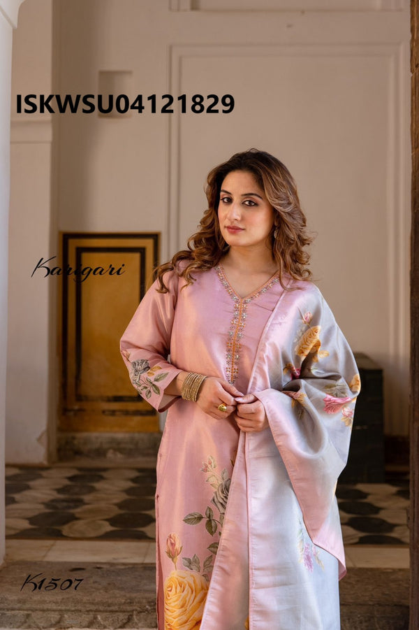 Embroidered Tissue Kurti With Pant And Printed Dupatta-ISKWSU04121829