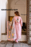 Embroidered Tissue Kurti With Pant And Printed Dupatta-ISKWSU04121829