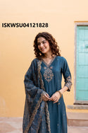 Embroidered Modal Maslin Kurti With Pant And Dupatta-ISKWSU04121828