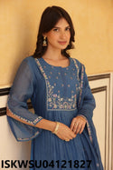 Embroidered Malmal Chanderi Kurti With Pant And Dupatta-ISKWSU04121827