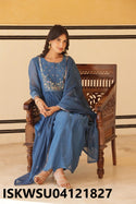 Embroidered Malmal Chanderi Kurti With Pant And Dupatta-ISKWSU04121827