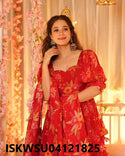 Printed Organza Anarkali Kurti With Silk Pant And Dupatta-ISKWSU04121825