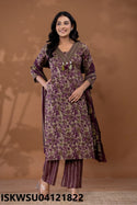 Printed Cotton Kurti With Pant And Dupatta-ISKWSU04121822