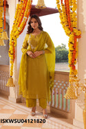 Embroidered Tissue Kurti With Pant And Organza Dupatta-ISKWSU04121820