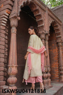 Embroidered Shimmer Silk Kurti With Pant And Chiffon Dupatta-ISKWSU04121818