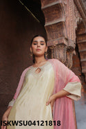 Embroidered Shimmer Silk Kurti With Pant And Chiffon Dupatta-ISKWSU04121818