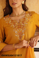 Embroidered Silk Kurti With Pant And Organza Dupatta-ISKWSU04121817