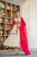 Embroidered Chinon Anarkali Kurti With Pant And Dupatta-ISKWSU04121816