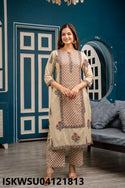 Block Printed Cotton Kurti With Pant And Dupatta-ISKWSU04121813