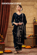 Embroidered Velvet Kurti With Pant And Dupatta-ISKWSU04121812