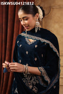 Embroidered Velvet Kurti With Pant And Dupatta-ISKWSU04121812