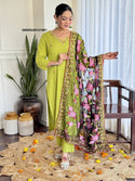 Embroidered Cotton Kurti With Pant And Dupatta-ISKWSU04121801