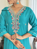 Embroidered Silk Kurti With Pant And Printed Jacquard Silk Dupatta-ISKWSU04121800