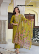 Embroidered Silk Kurti With Pant And Printed Dupatta-ISKWSU041217998