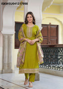 Embroidered Silk Kurti With Pant And Printed Dupatta-ISKWSU041217998