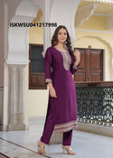 Embroidered Silk Kurti With Pant And Printed Dupatta-ISKWSU041217998