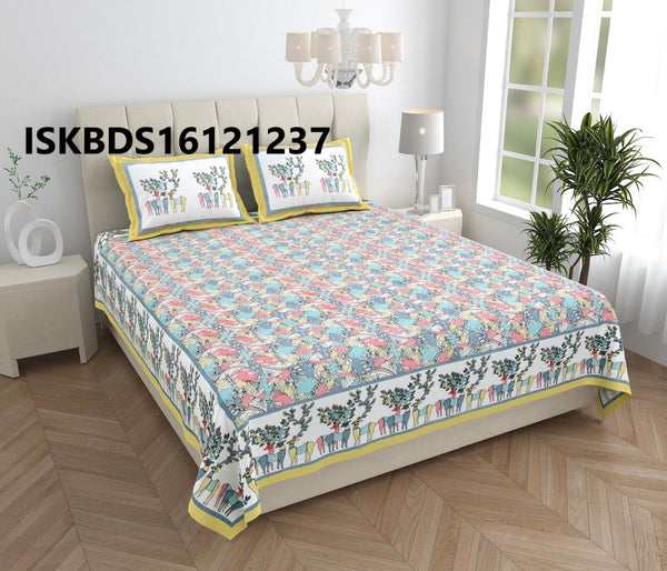 Printed Cotton Bedsheet With Pillow Cover-ISKBDS16121237