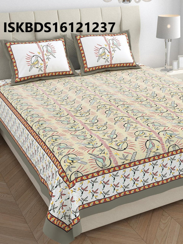 Printed Cotton Bedsheet With Pillow Cover-ISKBDS16121237