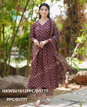 Block Printed Cotton Anarkali Kurti With Pant And Malmal Cotton Dupatta-ISKWSU1612PPC/D1777