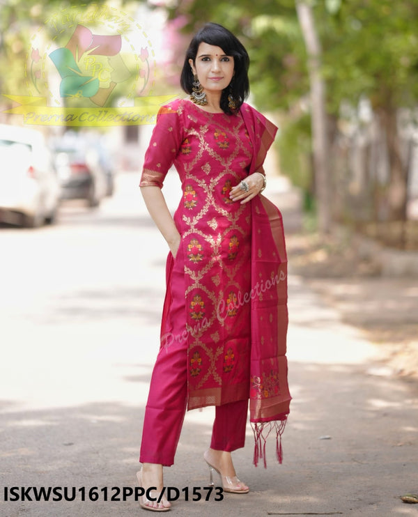 Banarasi Weaved Chanderi Silk Kurti With Silk Pant And Banarasi Dupatta-ISKWSU1612PPC/D1573