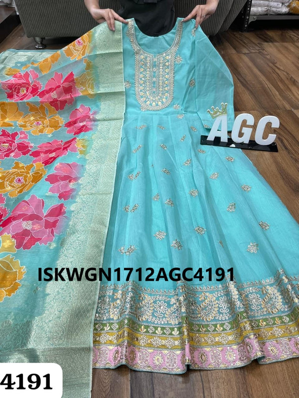 Embroidered Chanderi Silk Gown With Digital Printed Silk Dupatta-ISKWGN1712AGC4191