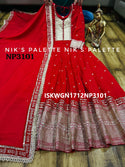 Embroidered Silk Gown With Maslin Silk Dupatta-ISKWGN1712NP3101