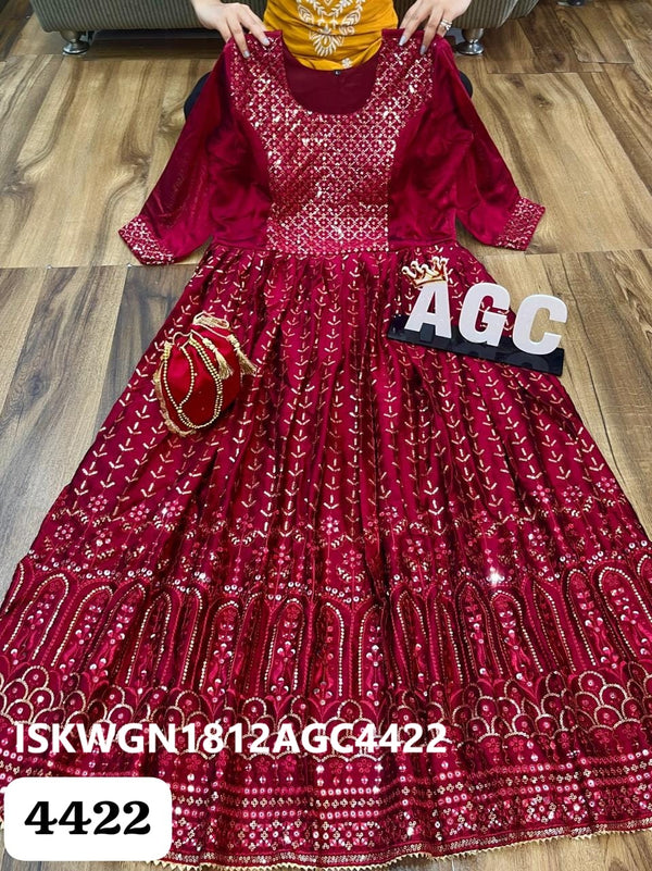 Embroidered Maslin Silk Padded Gown With Net Dupatta-ISKWGN1812AGC4422