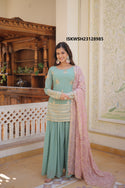 Embroidered Georgette Kurti With Sharara And Dupatta-ISKWSH23128985