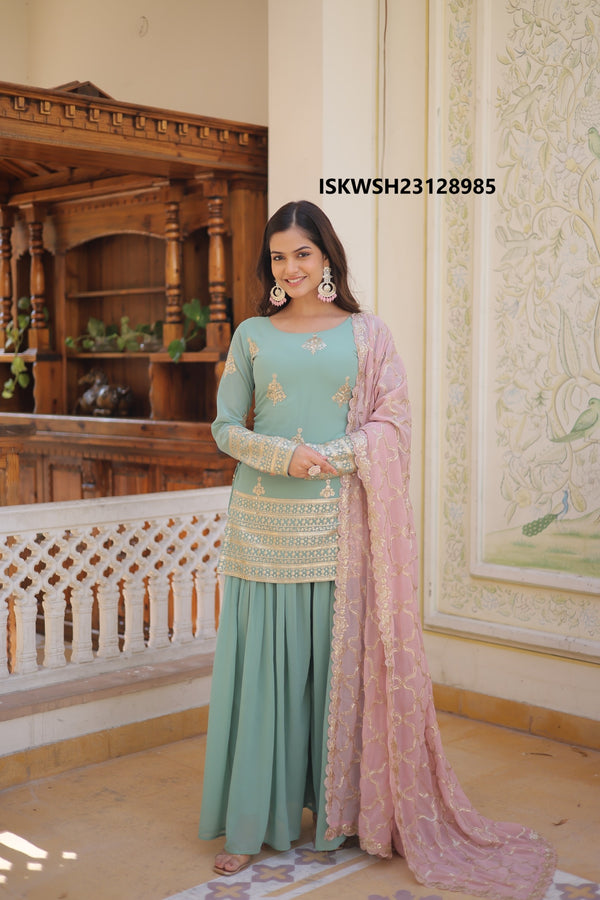 Embroidered Georgette Kurti With Sharara And Dupatta-ISKWSH23128985