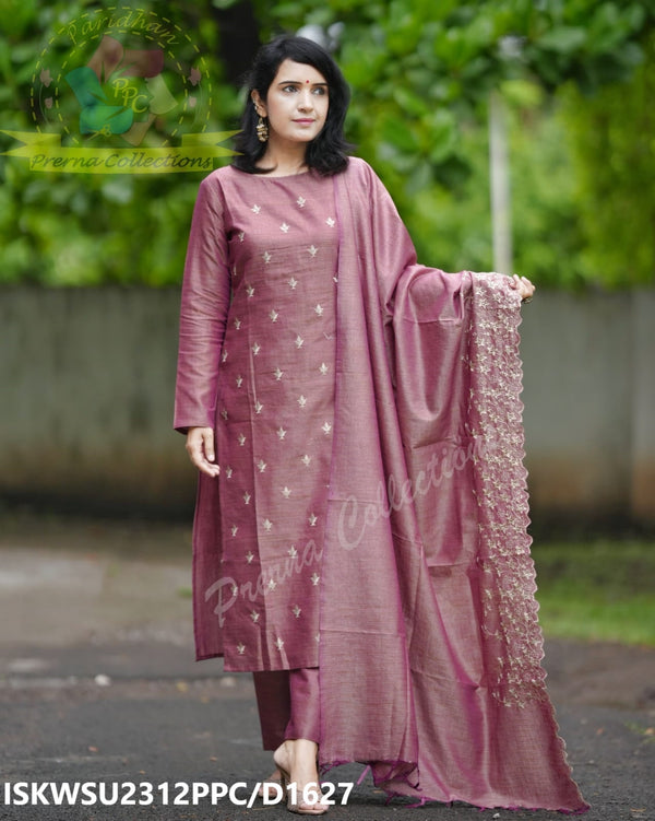 Embroidered Cotton Silk Kurti With Pant And Dupatta-ISKWSU2312PPC/D1627