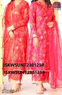 Printed Modal Maslin Anarkali Kurti With Pant And Organza Dupatta-ISKWSUNT230125R/NT230125P